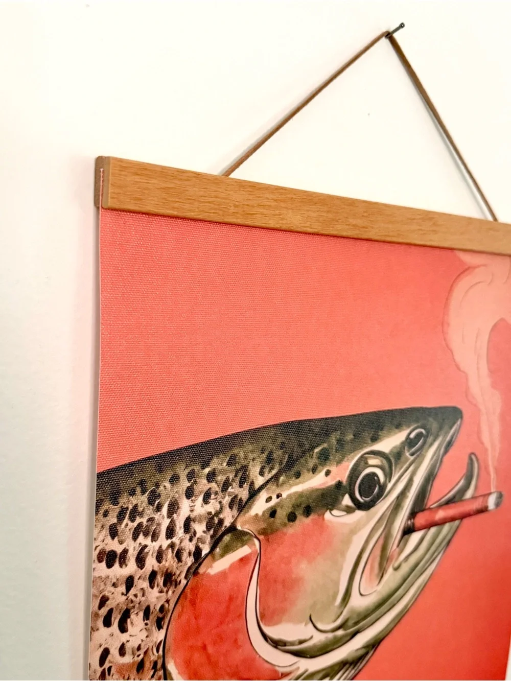 Trout Fish Smoking a Cigarette Vintage Style Canvas Wall Art Print Hanger Framed